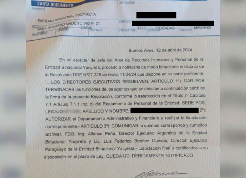 Reducción de personal en Yacyretá: despidieron a 103 empleados y alistan otras 120 cesantías