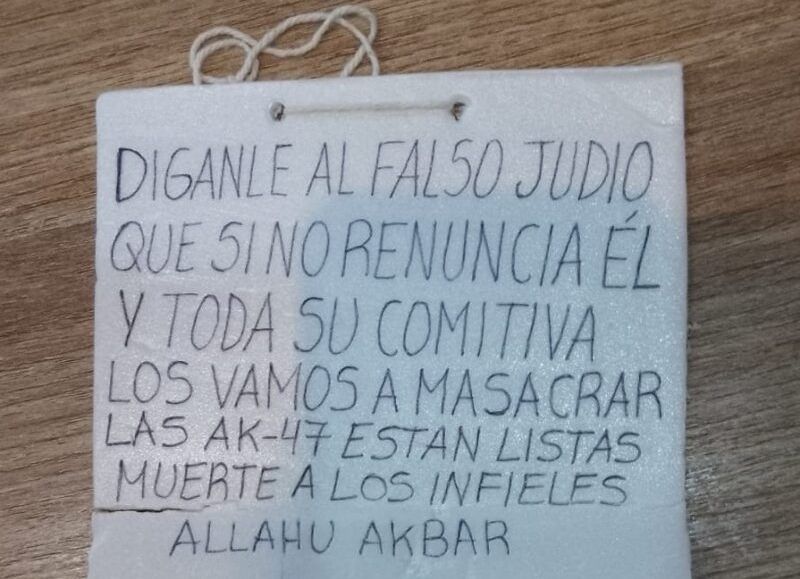 Encuentran nota con amenaza de muerte a Javier Milei y candidatos de La Libertad Avanza